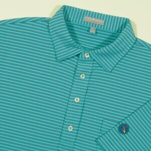 Peter Millar Eagle Point Golf Polo Shirt Mens L Teal Summer Comfort Striped